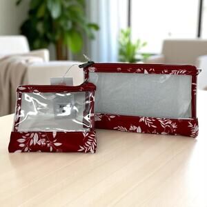Lug Seesaw Flourish Red Floral Print Small & Medium Clear Panel Pouches Set Of 2
